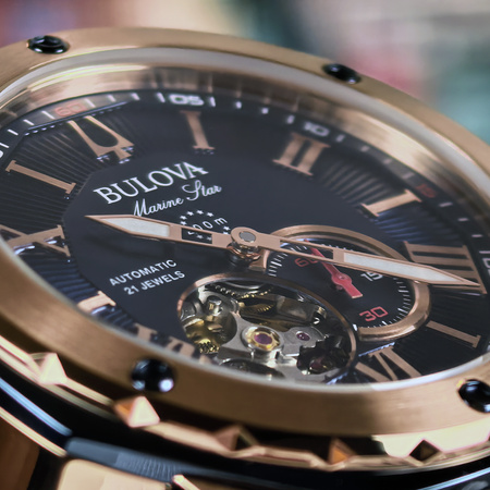 BULOVA MARINE STAR 98A227 OPEN-HEART